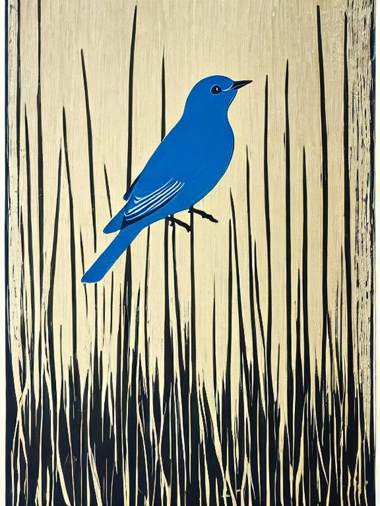 Bluebird Linocut Bird