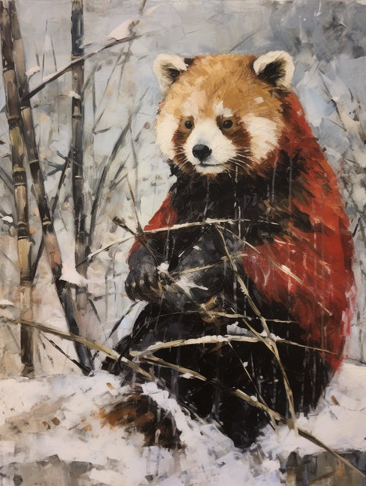 Vintage Winter Animal Painting Red Panda 2