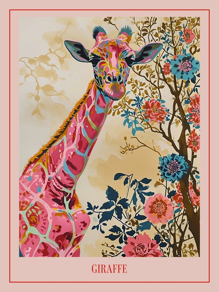 Floral Animal Painting Giraffe 2 Poster