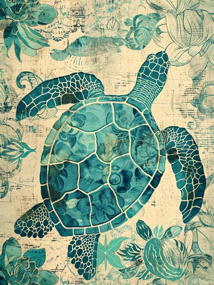 Floral Sea Turtle Wallpaper Style 4