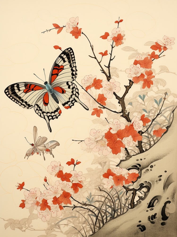 Butterfly Red Tones Japanese Style Painting 5