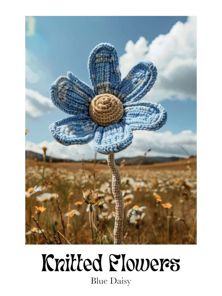 Knitted Flowers Blue Daisy 4