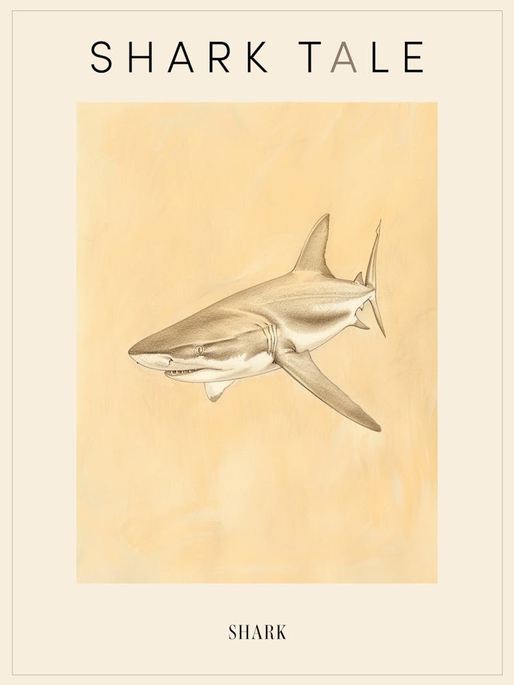 Vintage Shark Pencil Illustration Beige 5 Poster