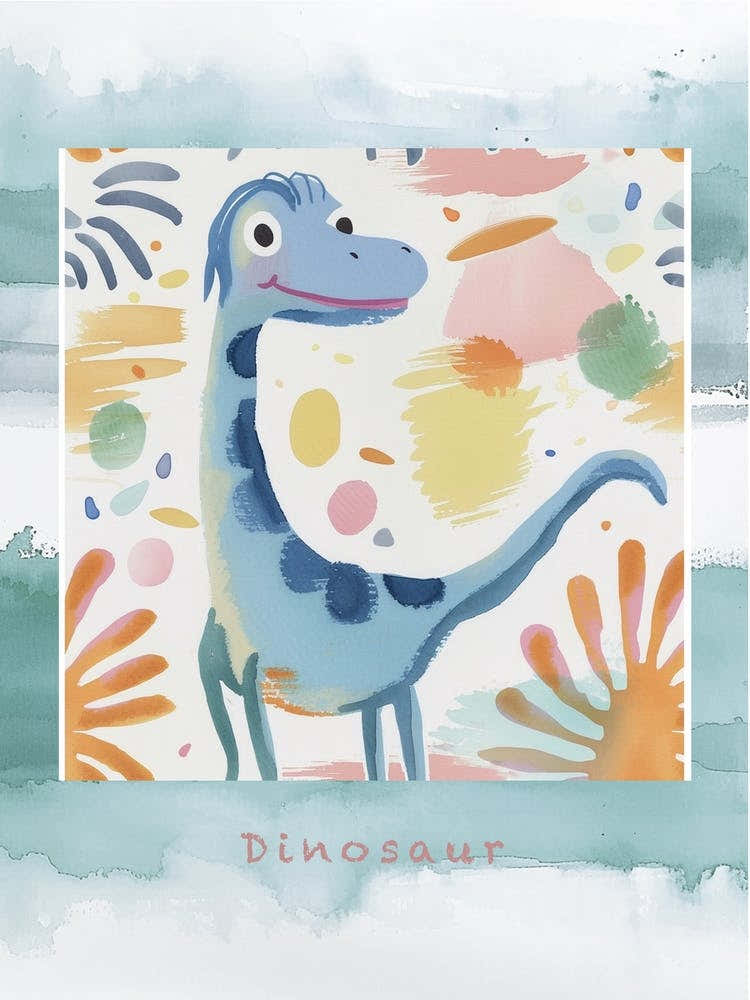 Cute Muted Pattern Dinosaur With Hair Poster