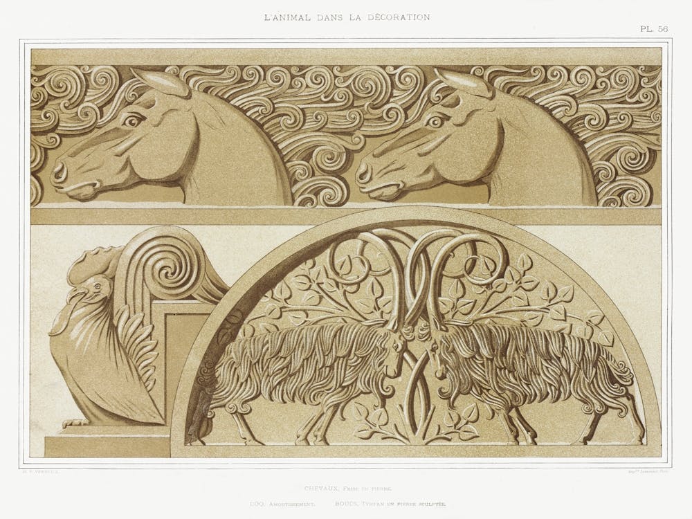 Horses, Rooster, Goats From The Animal In The Decoration (1897), Maurice Pillard Verneuil