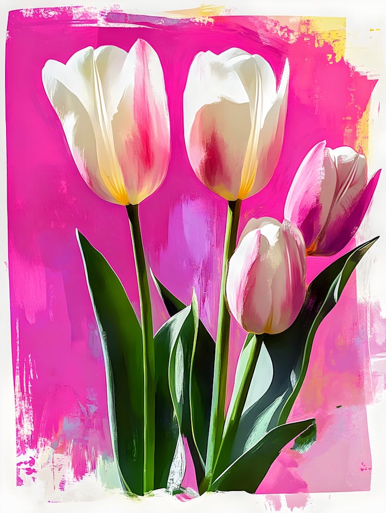Pink Tulips Digital Art Vibrant Floral Wall Decor Modern Botanical Print