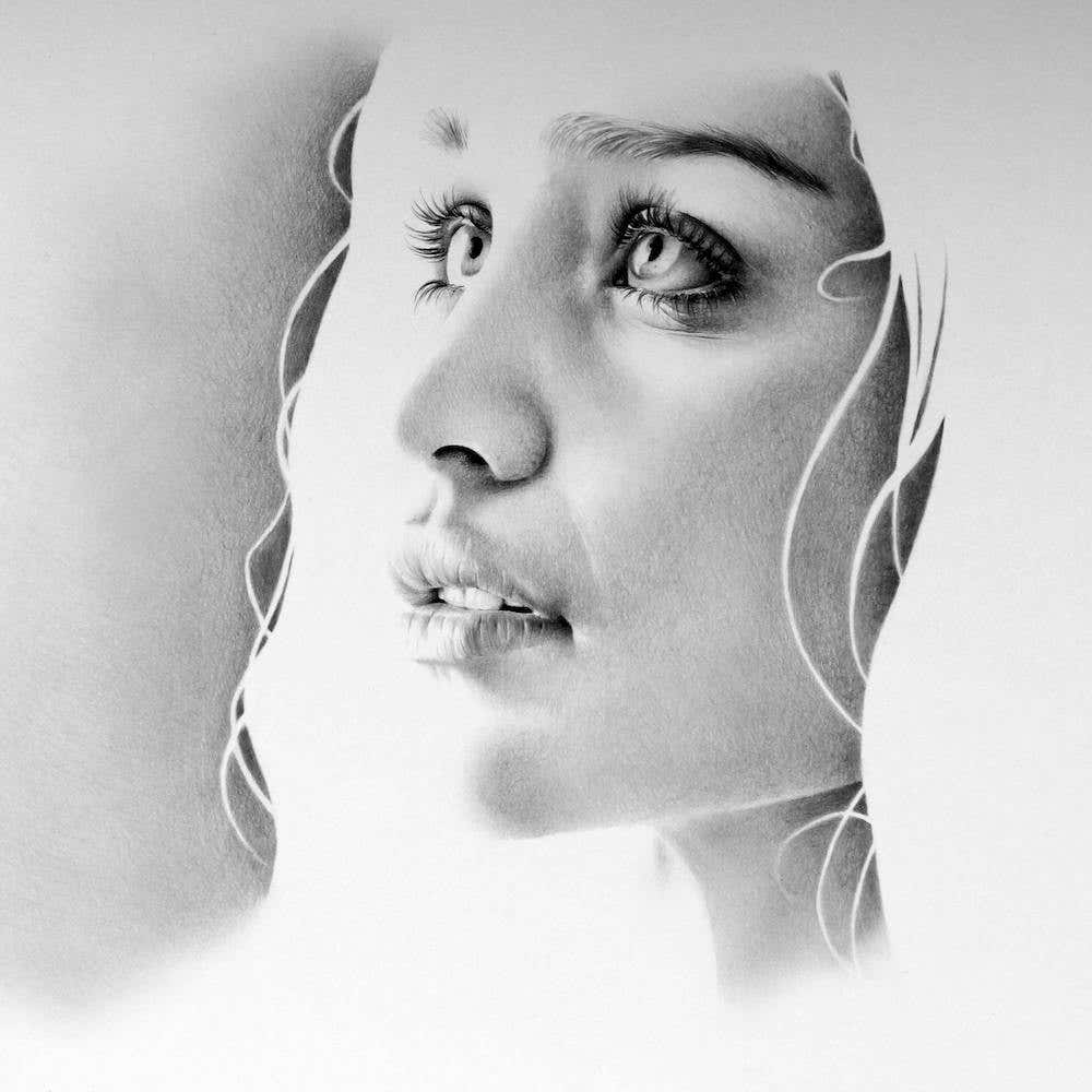 Emilia ClarkeDaenerys Targaryen Game of Thrones Pencil Drawing Black and White Portrait Close Up