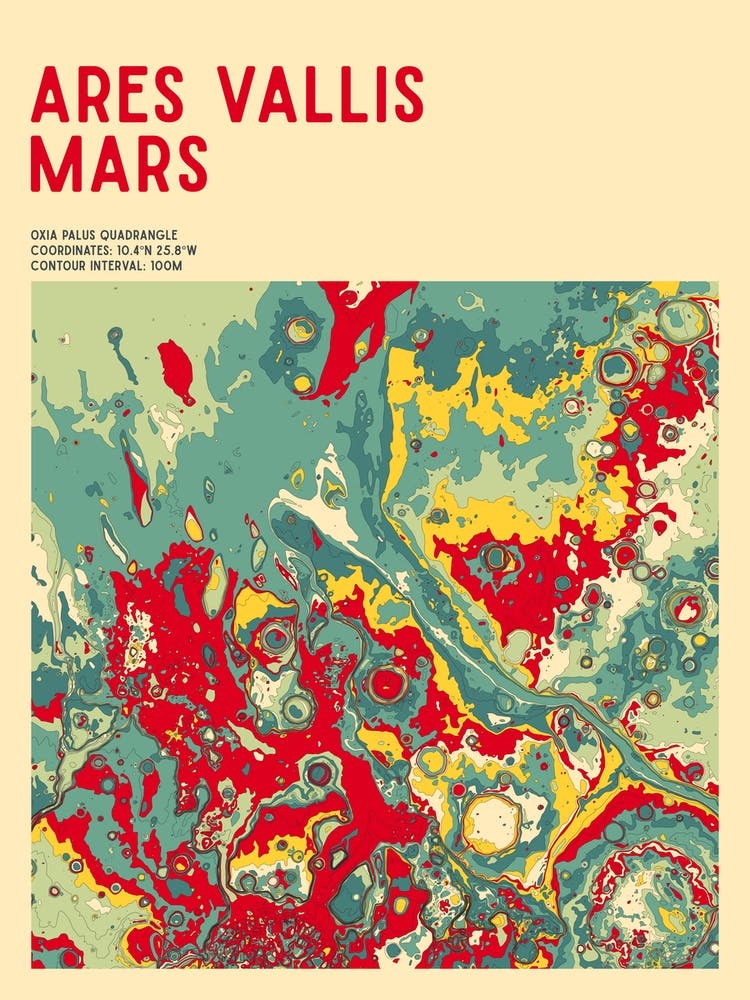 Ares Vallis Mars (Pathfinder Landing Site) Topographic Contour Map