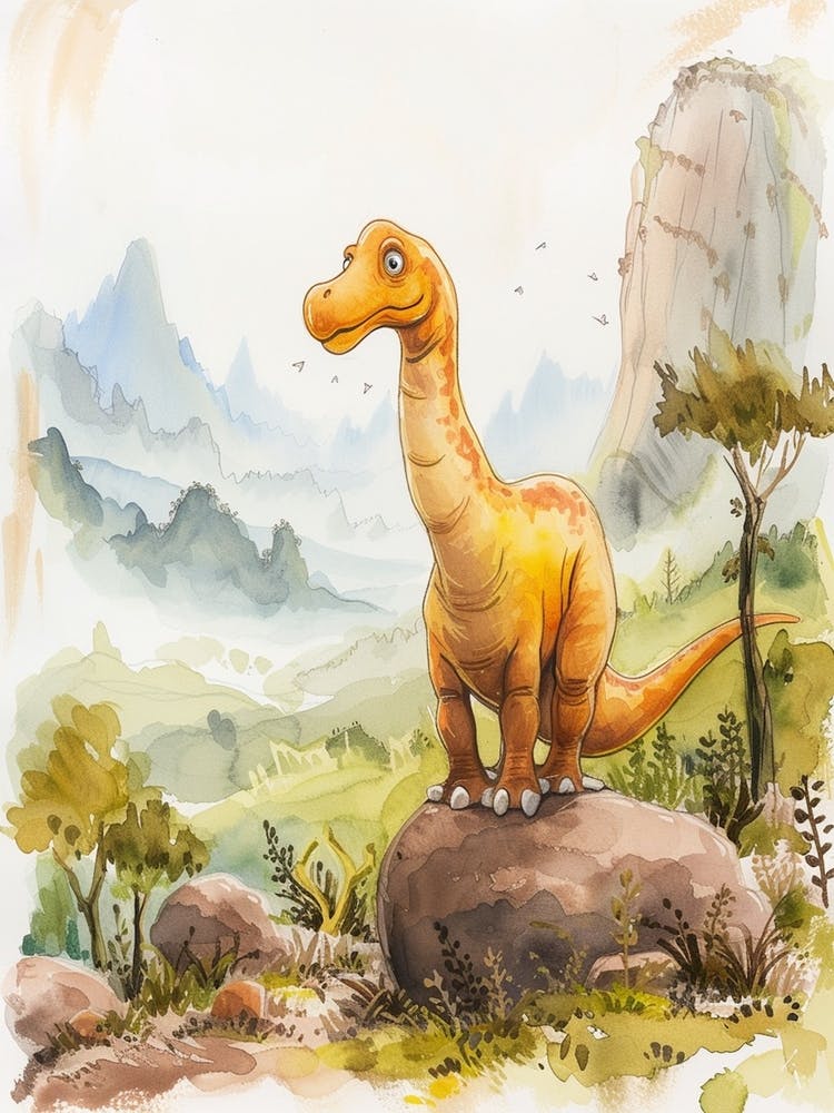 Cute Cartoon Maiasaura Dinosaur Watercolour 3