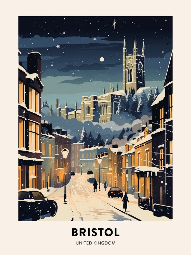 Winternacht Reiseplakat Bristol Vereinigtes Königreich 2