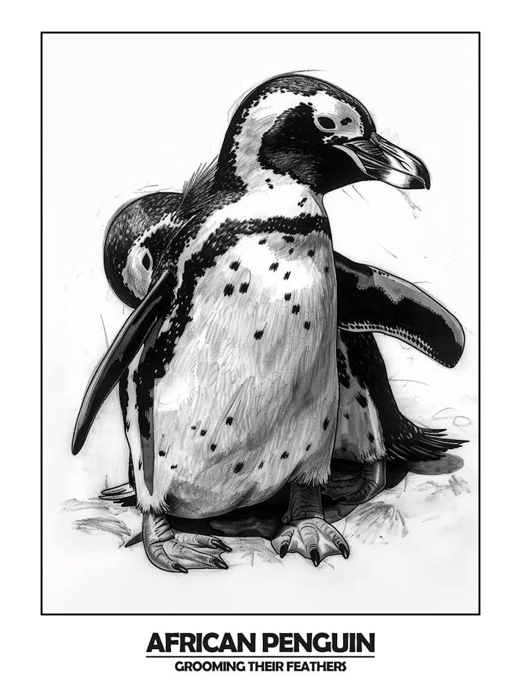 Penguin Grooming Their Feathers Poster