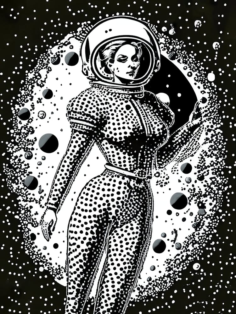 Retro Spacewoman Art - Cosmic Astronaut Design