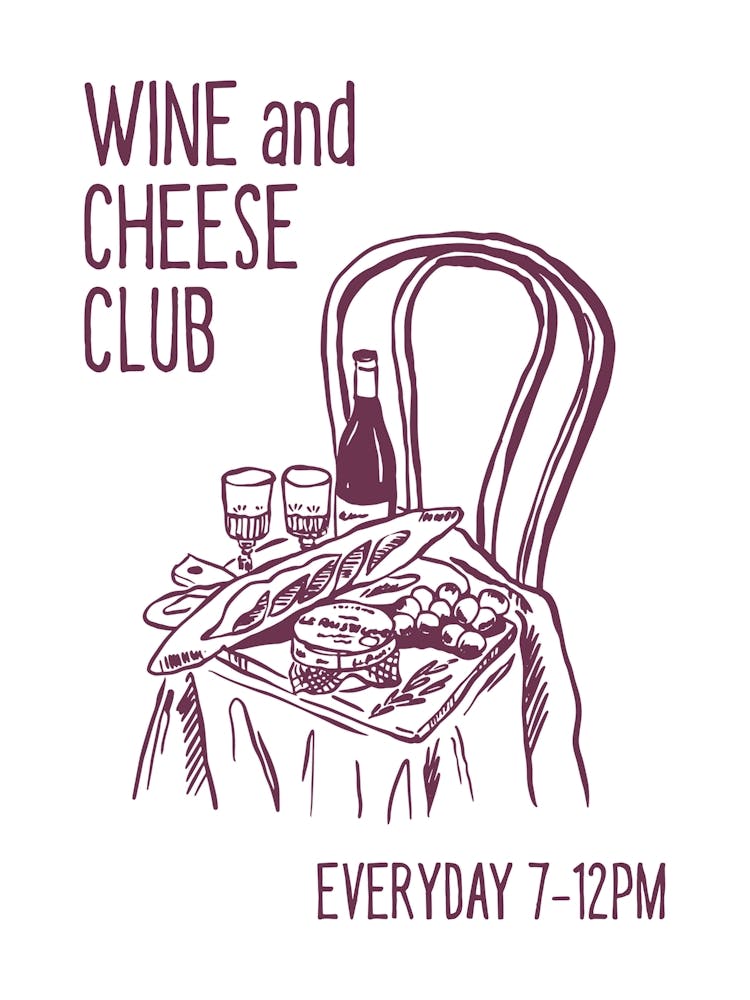 Cheese Board Artwork, Wine and Cheese Club Print, French Aperitif Poster, Gift Idea