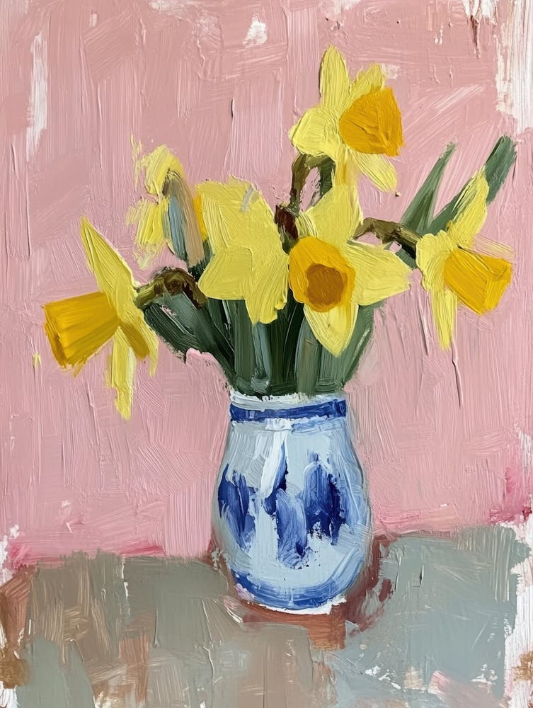 Jonquilles dans un Vase Bleu