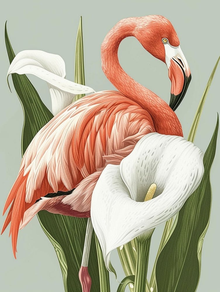 Andean Flamingo And Calla Lily Minimalist Illustration 3