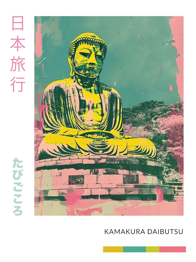 Kamakura Daibutsu Japan Retro Duotone Silkscreen Poster 2
