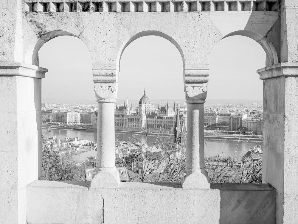 Black And White Aerial View Of Budapest