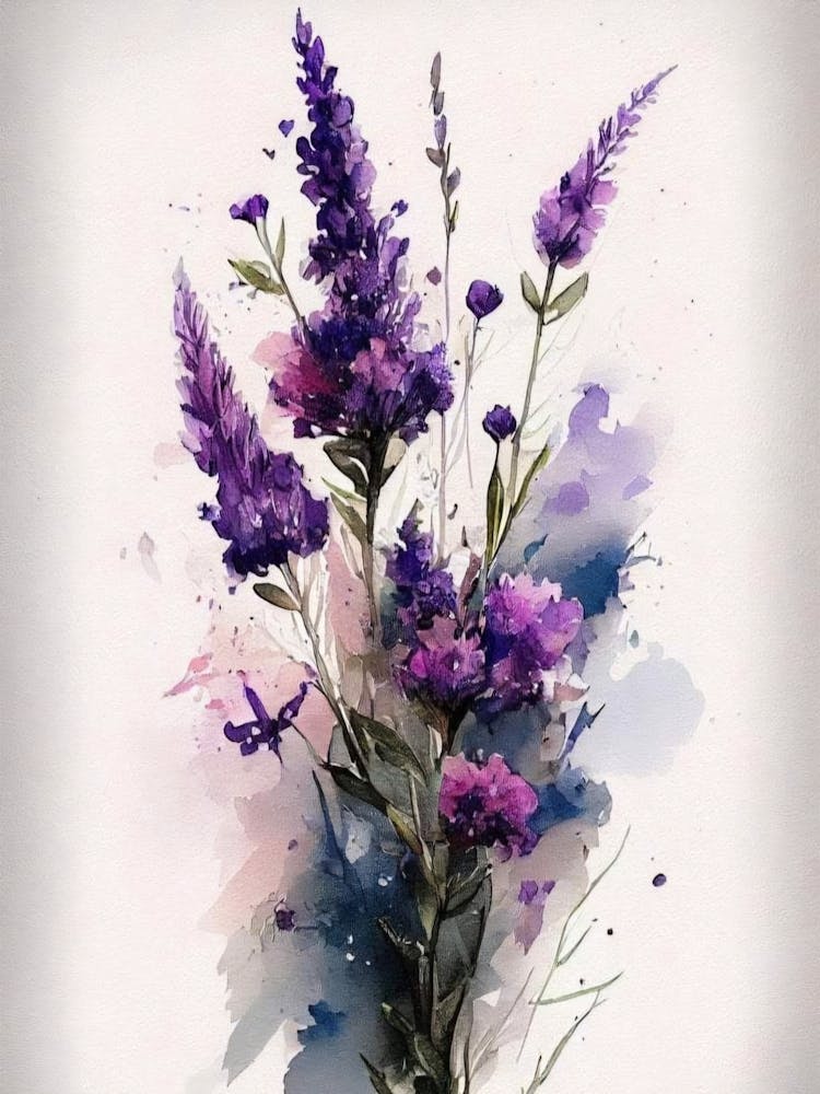 Aquarelle Fleurs de Lavande Violette et Bruyère - Décor Mural Vibrant