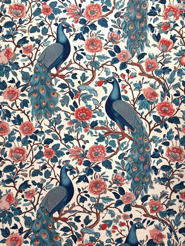 Peacock Floral Pattern Blue & Pink