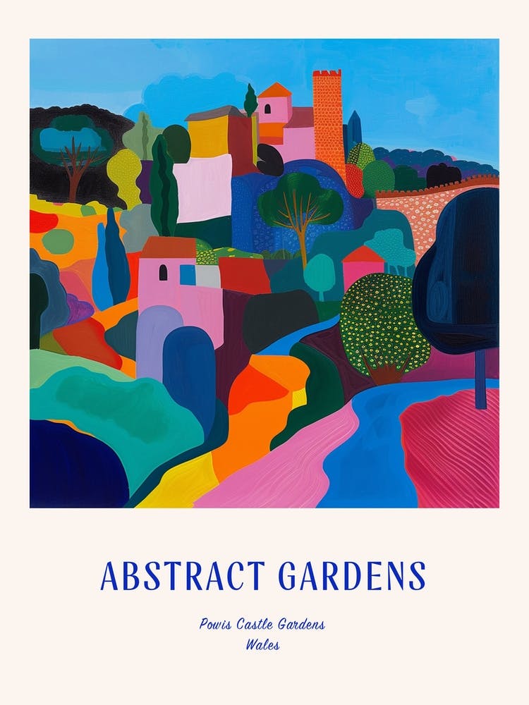Colourful Gardens Powis Castle Gardens Wales 2 Blue Poster