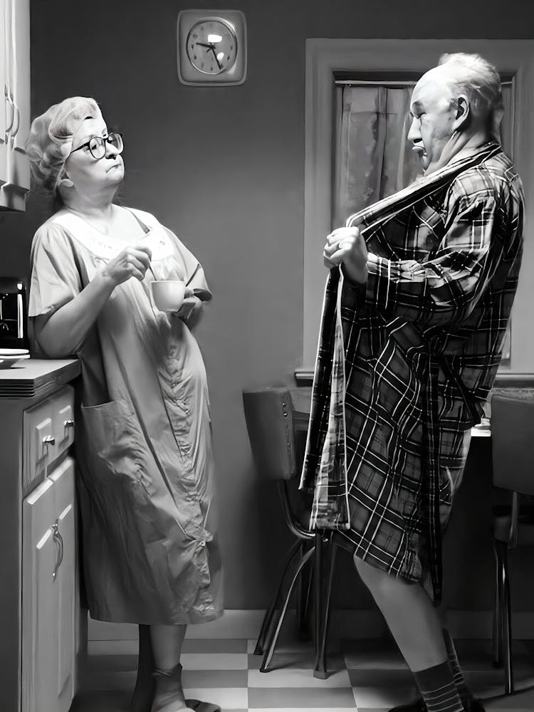 Grandpa Flashing Nana Wall Art, Black And White Vintage Photo, Old Lady Humor, Cute Old Couple Art, Retro Print, Funny Poster Gift