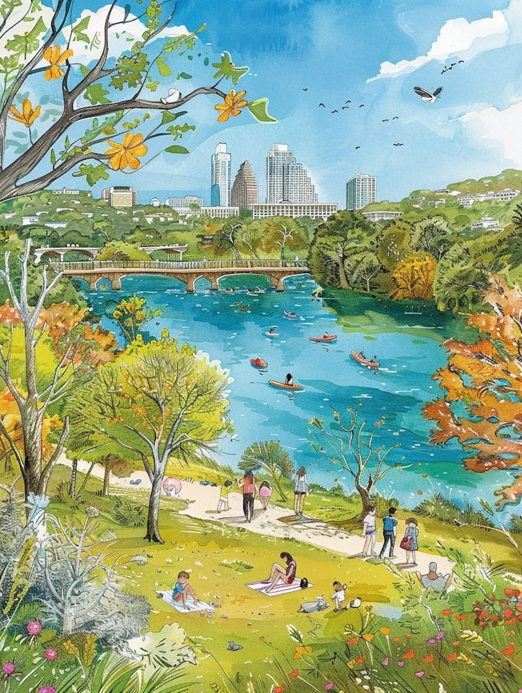 Storybook Illustration Zilker Metropolitan Park Austin Texas 1