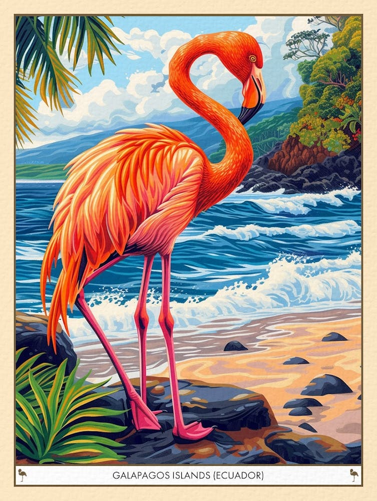 Greater Flamingo Galapagos Islands Ecuador Tropical Illustration 5 Poster