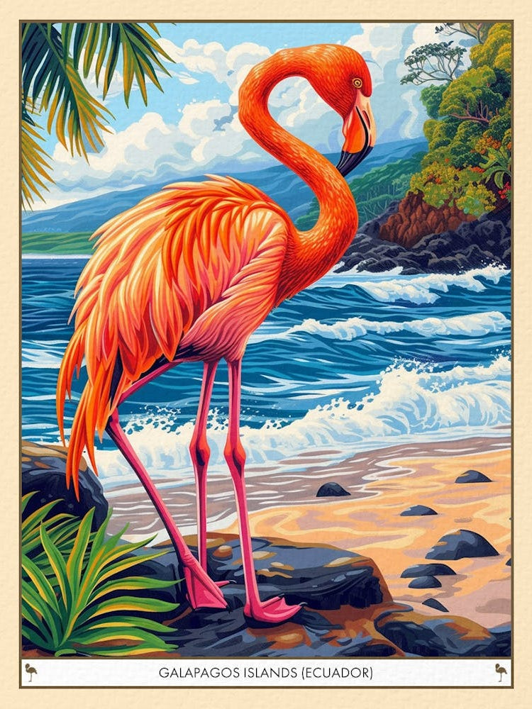 Greater Flamingo Galapagos Islands Ecuador Tropical Illustration 5 Poster