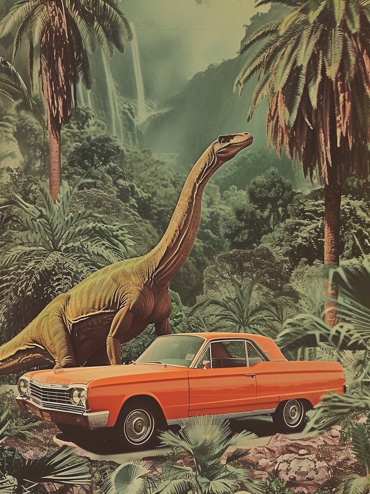 Dinosaur & A Retro Car Collage 3