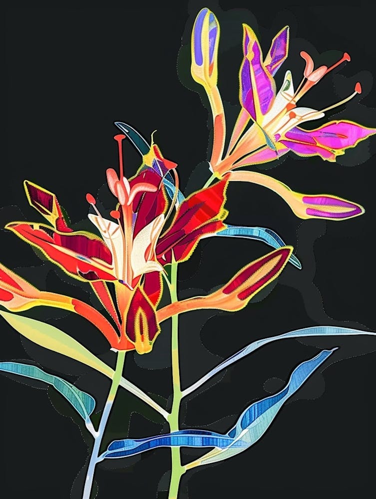 Fleurs Néon Sur Patte de Kangourou Noire 1
