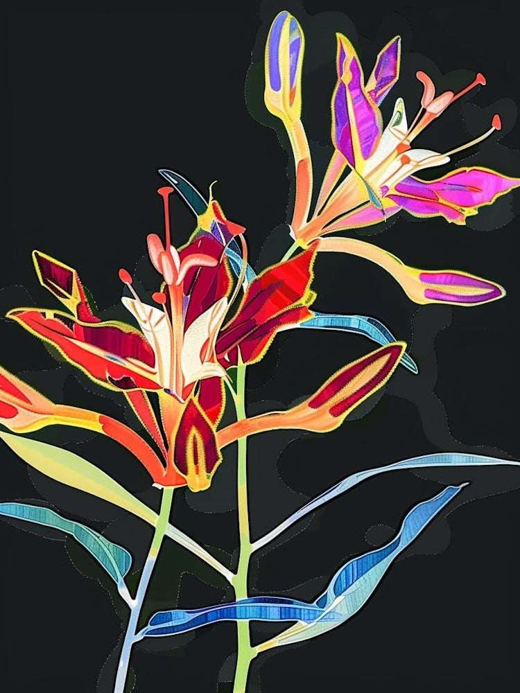 Neon Flowers On Black Kangaroo Paw 1