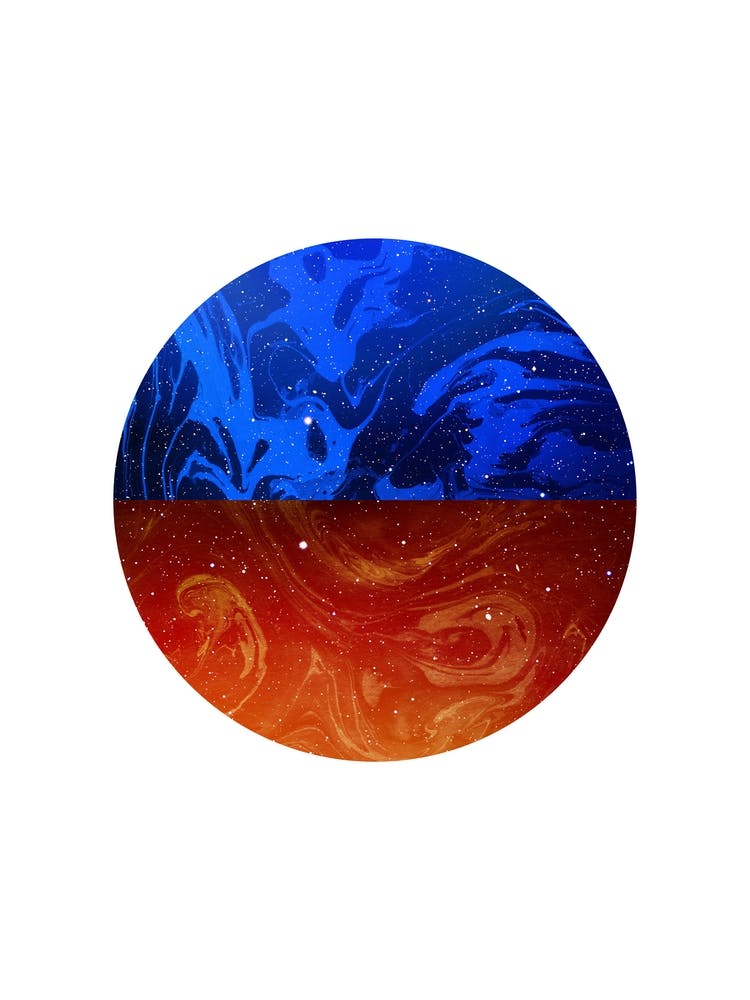 Circular Blue Orange Split Marble Artwork