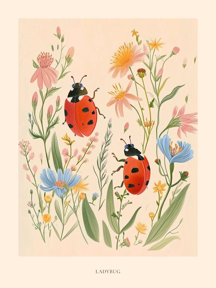 Volkstümliche florale Tierzeichnung Marienkäfer 2 Poster