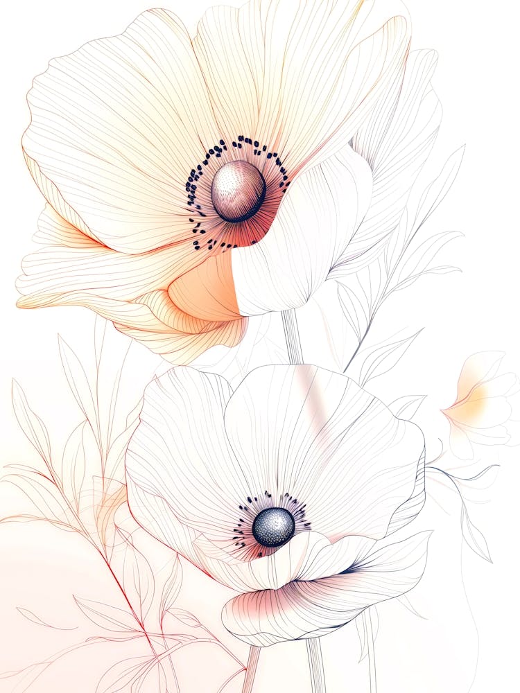 White Poppy Flowers nature art