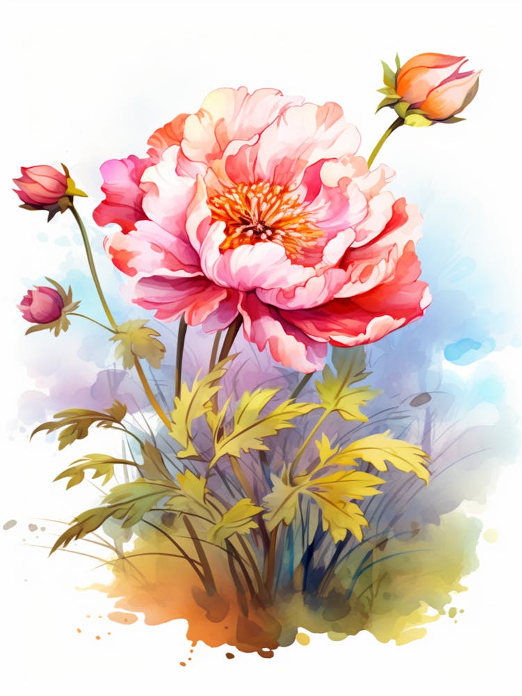Peony With Sunset Watercolor Style (3)