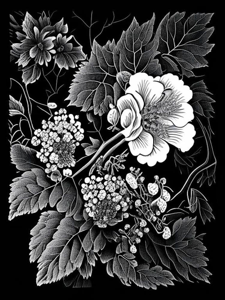 Blackberry Blossom Wildflower Linocut 1