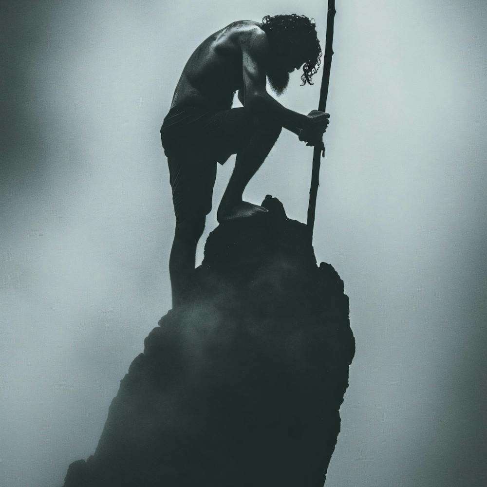 Silhouette Of A Man Climbing A Mountain
