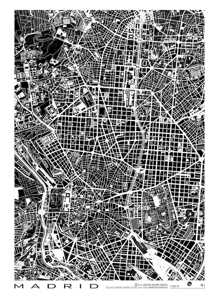 Madrid Black & White Map