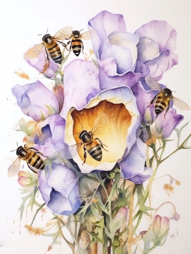 Beehive With Lisianthus Watercolour Illustration 3