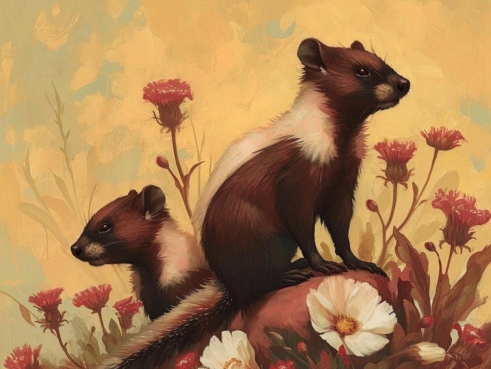 Floral Animal Illustration Skunk 3