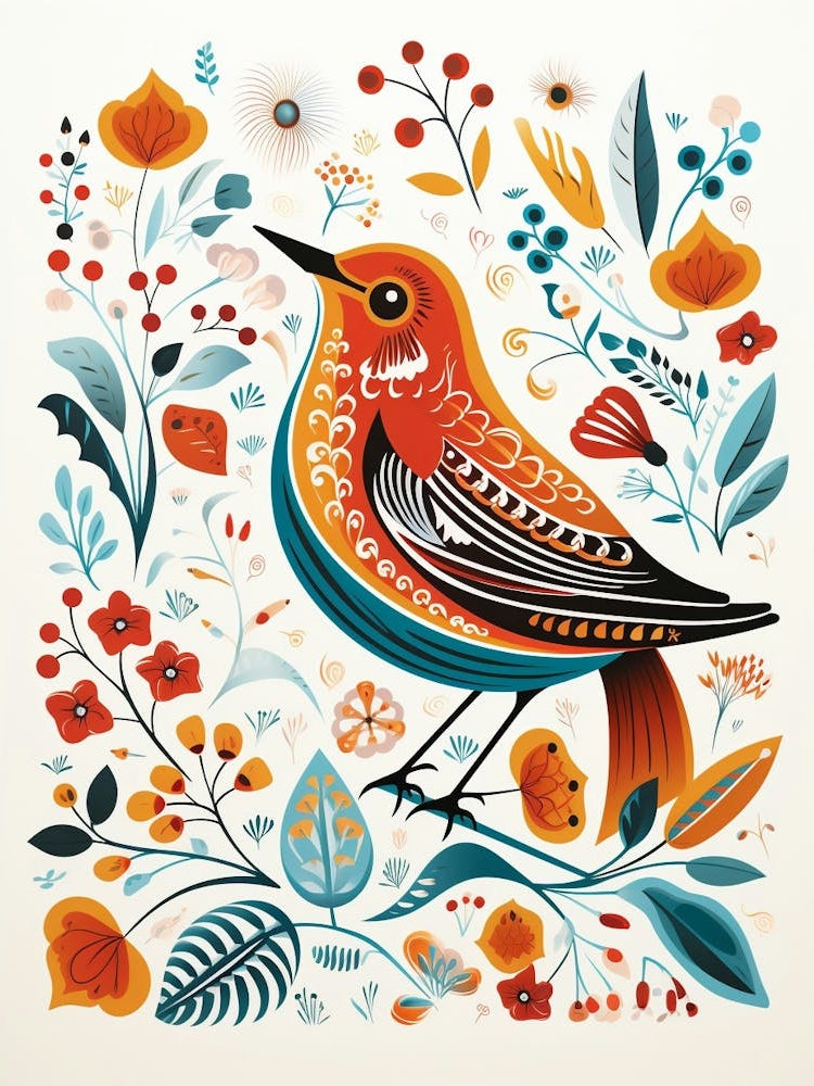 Scandinavian Bird Illustration Hermit Thrush 2