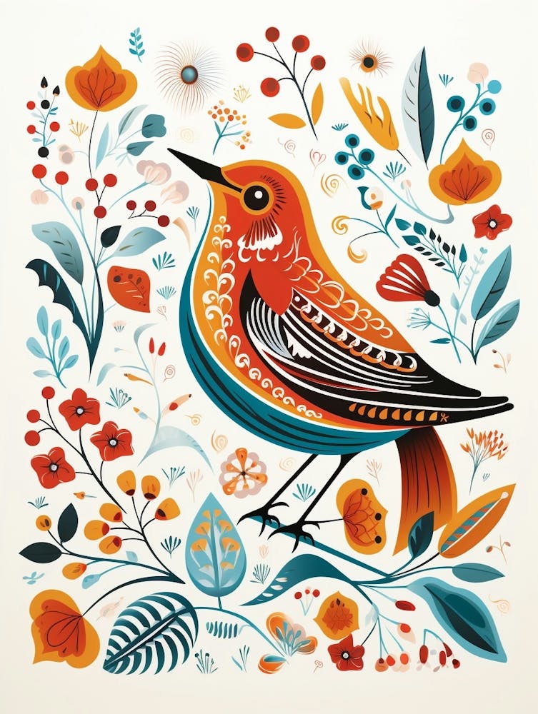 Scandinavian Bird Illustration Hermit Thrush 2