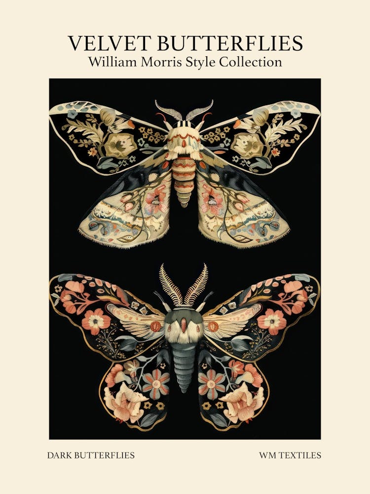 Velvet Butterflies Collection Dark Butterflies William Morris Style 10
