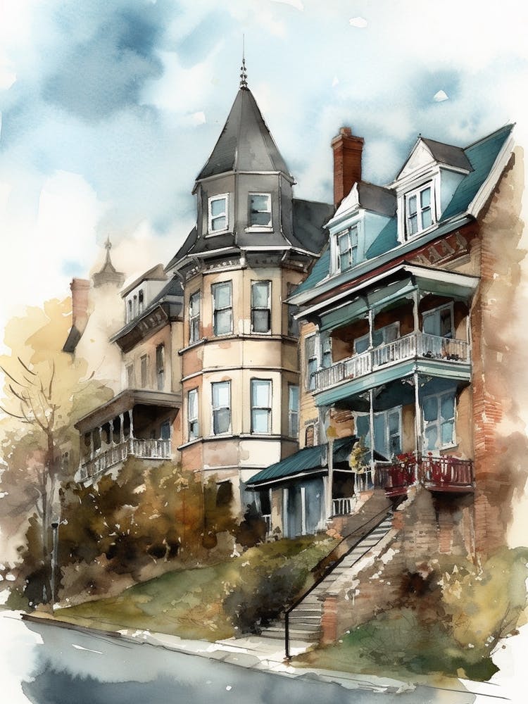 Georgetown Washington Dc Neighborhood, Watercolour 1