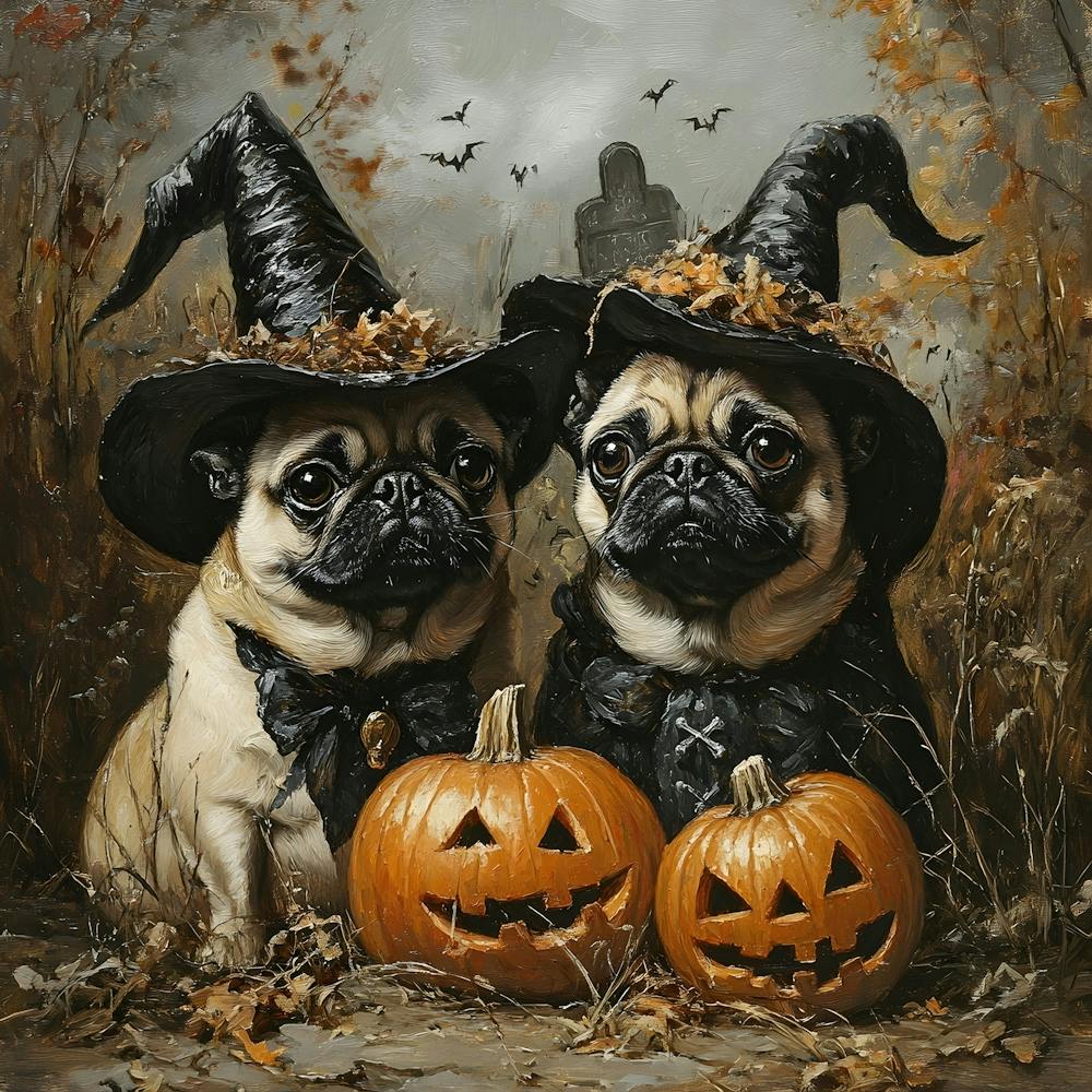 Halloween Möpse in Öl 10