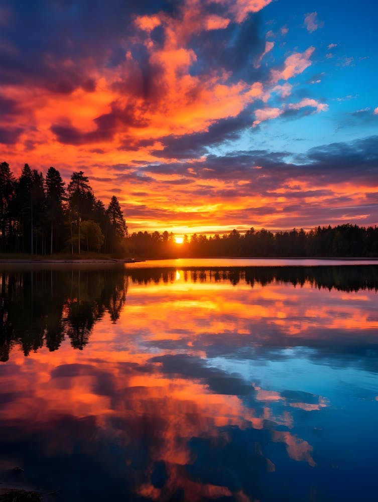 See, der den Sonnenuntergang widerspiegelt