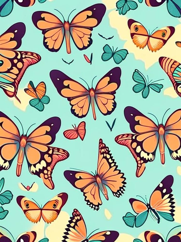 Butterflies Repeat Pattern Retro Illustration 2