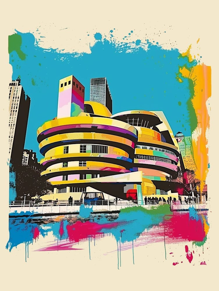 The Guggenheim Museum New York Colourful Silkscreen Illustration 1
