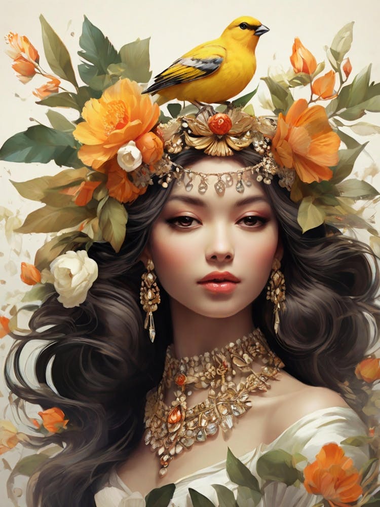 Chinese Girl With Bird