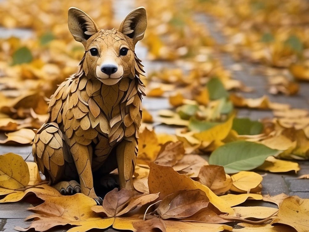 Wolf In Autumn Leaves
